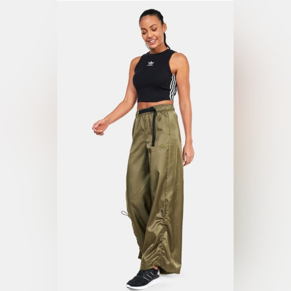 Adidas Originals wide-leg satin pants.